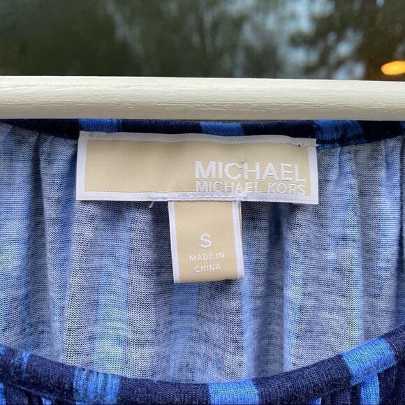 Michael Michael Kors Blouse Blue Striped Three-Quarter Sleeve Scoop Neck Small - Picture 6 of 6